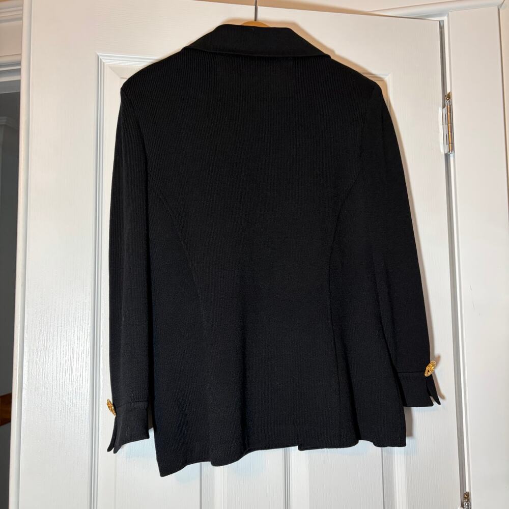 VTG St John Collection Marie Gray womens black knit jacket. Sz 10. gold buttons. - Picture 7 of 7